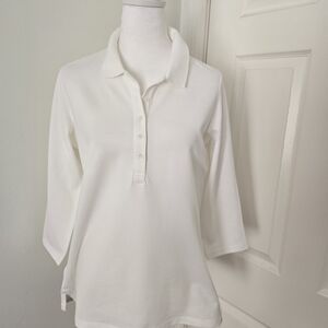 Eddie Bauer White Button Down Collared Outdoor Or Golf 3/4 Sleeve Top Sz (Med)